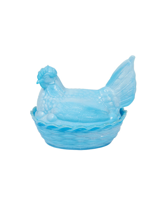 Vintage 1950s Light Blue Hen Basket Nest Dish Weston Table
