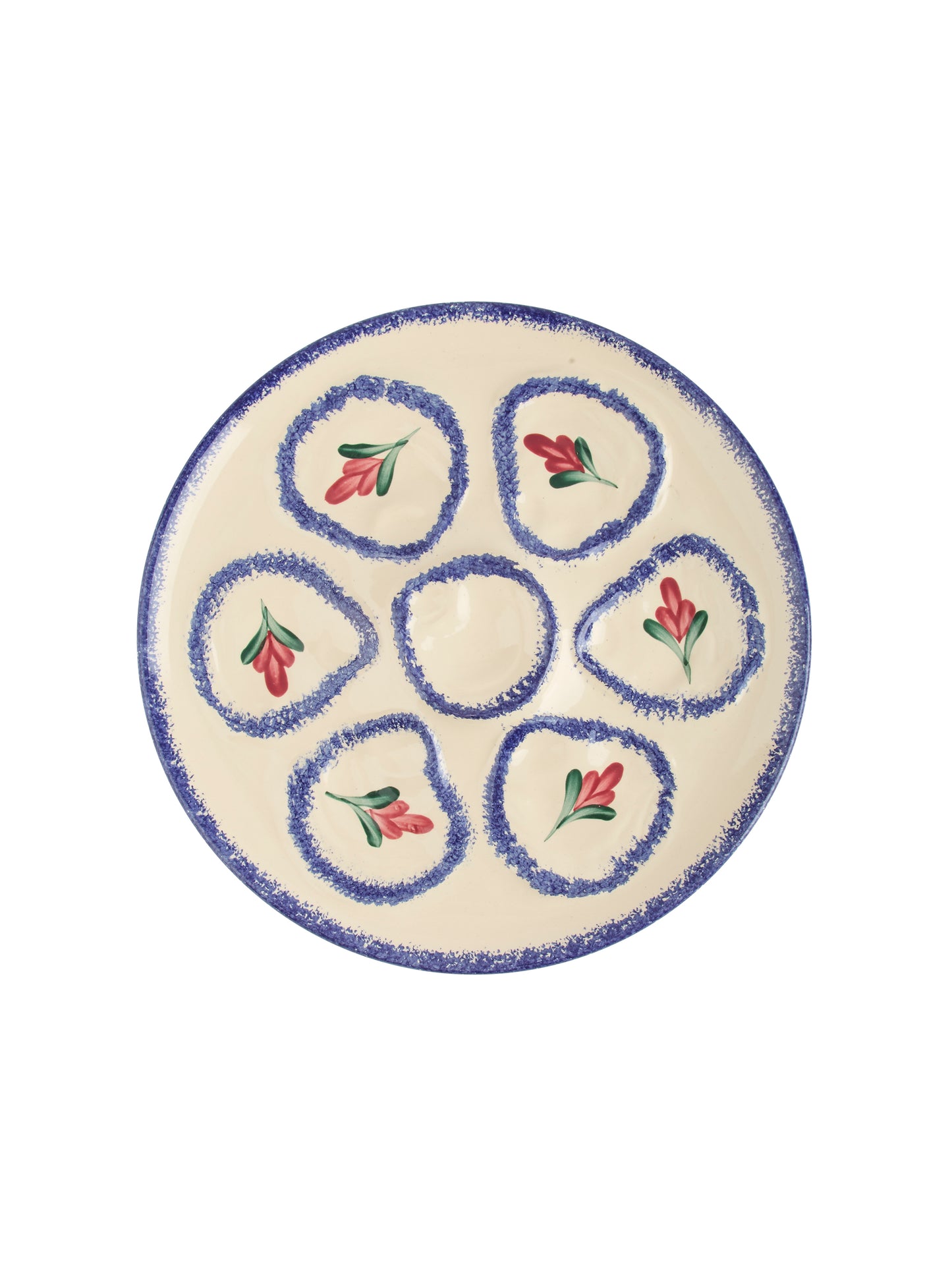 Vintage 1950s Quimper Blue Trimmed with Pink Flowers Oyster Plate Weston Table
