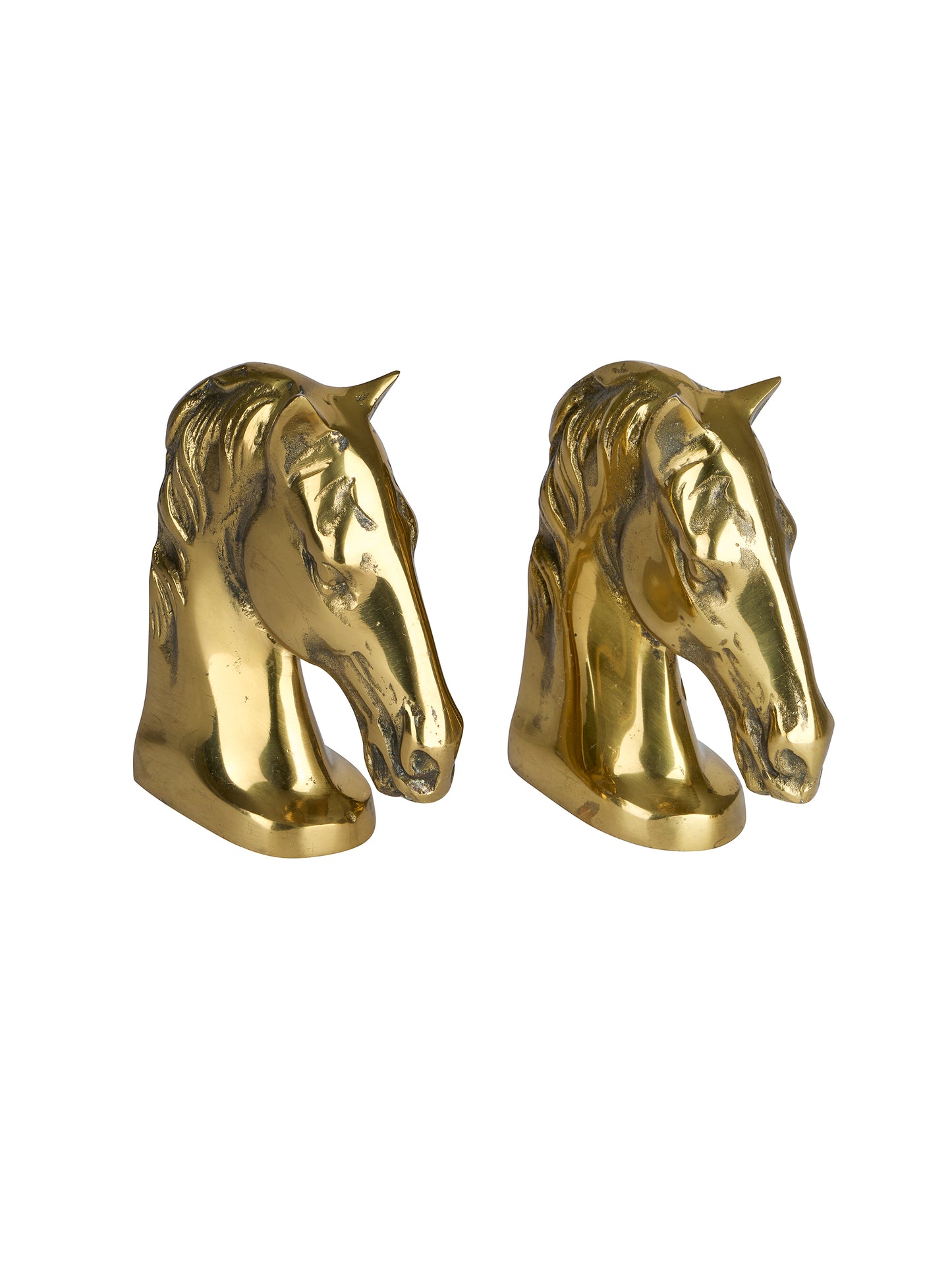 Vintage 1950s Solid Brass Thoroughbred Bust Bookends Weston