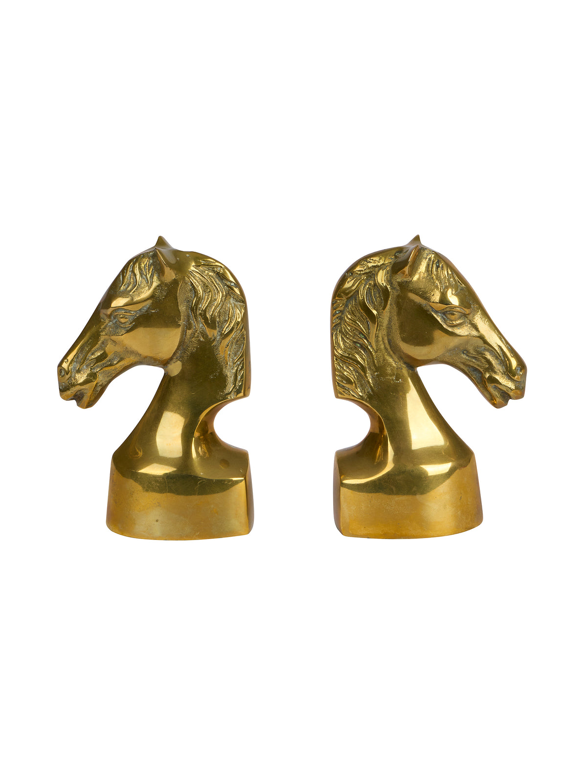 Vintage 1950s Solid Brass Thoroughbred Bust Bookends Six Weston Table