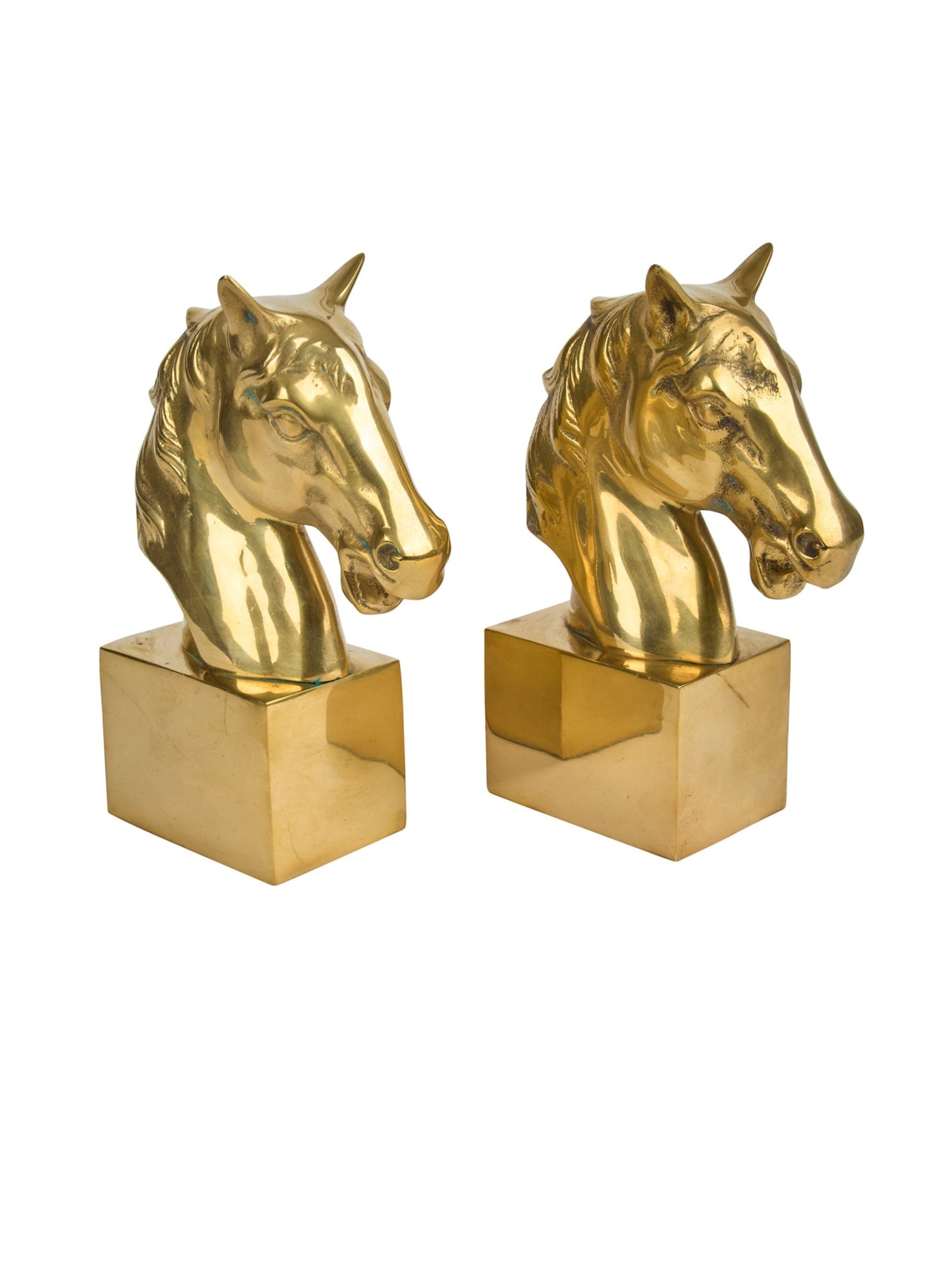 Vintage 1950s Solid Brass Thoroughbred Bust Bookends Weston