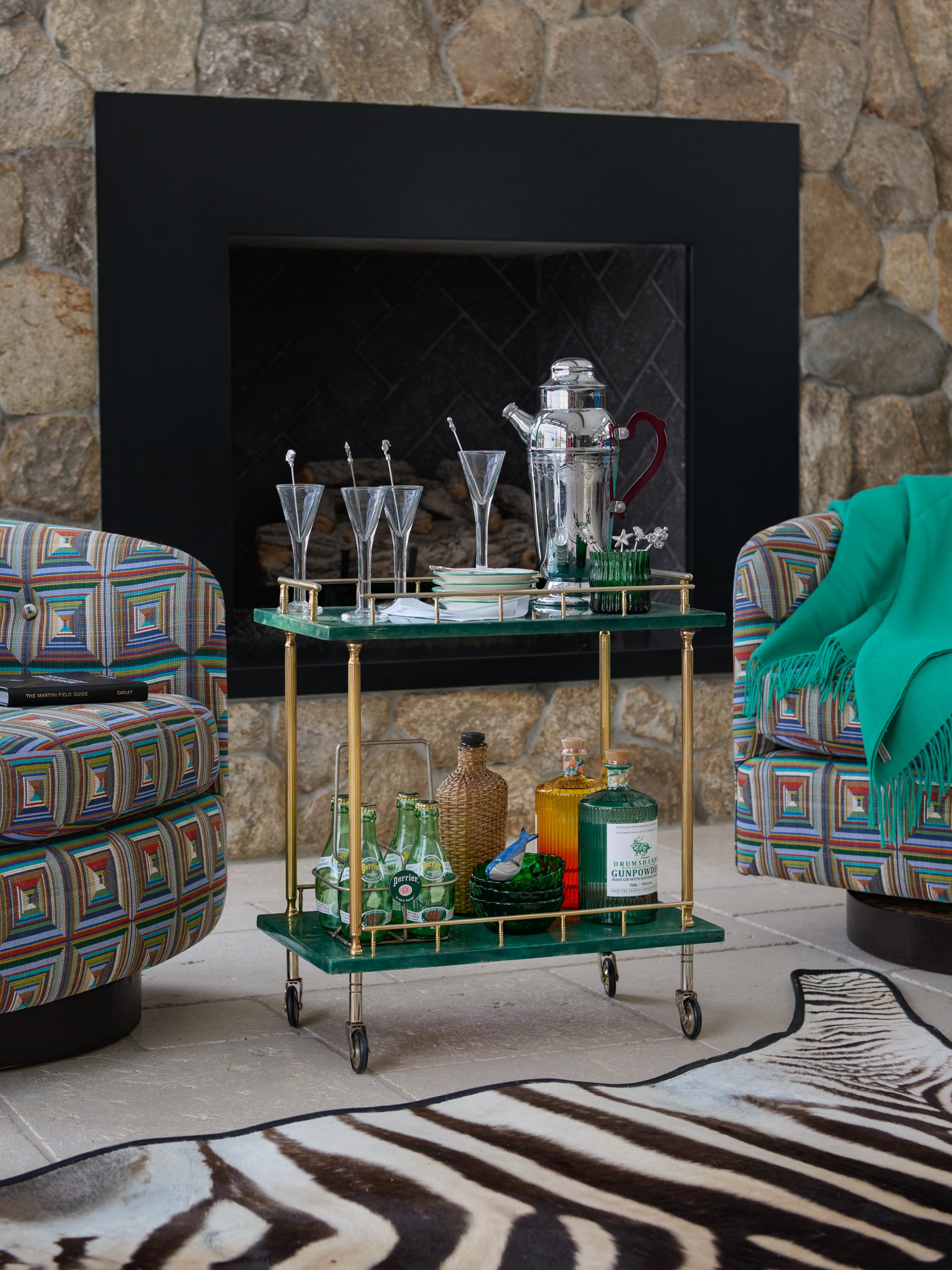 Vintage 1960s Aldo Tura Green Bar Cart Furniture Weston Table