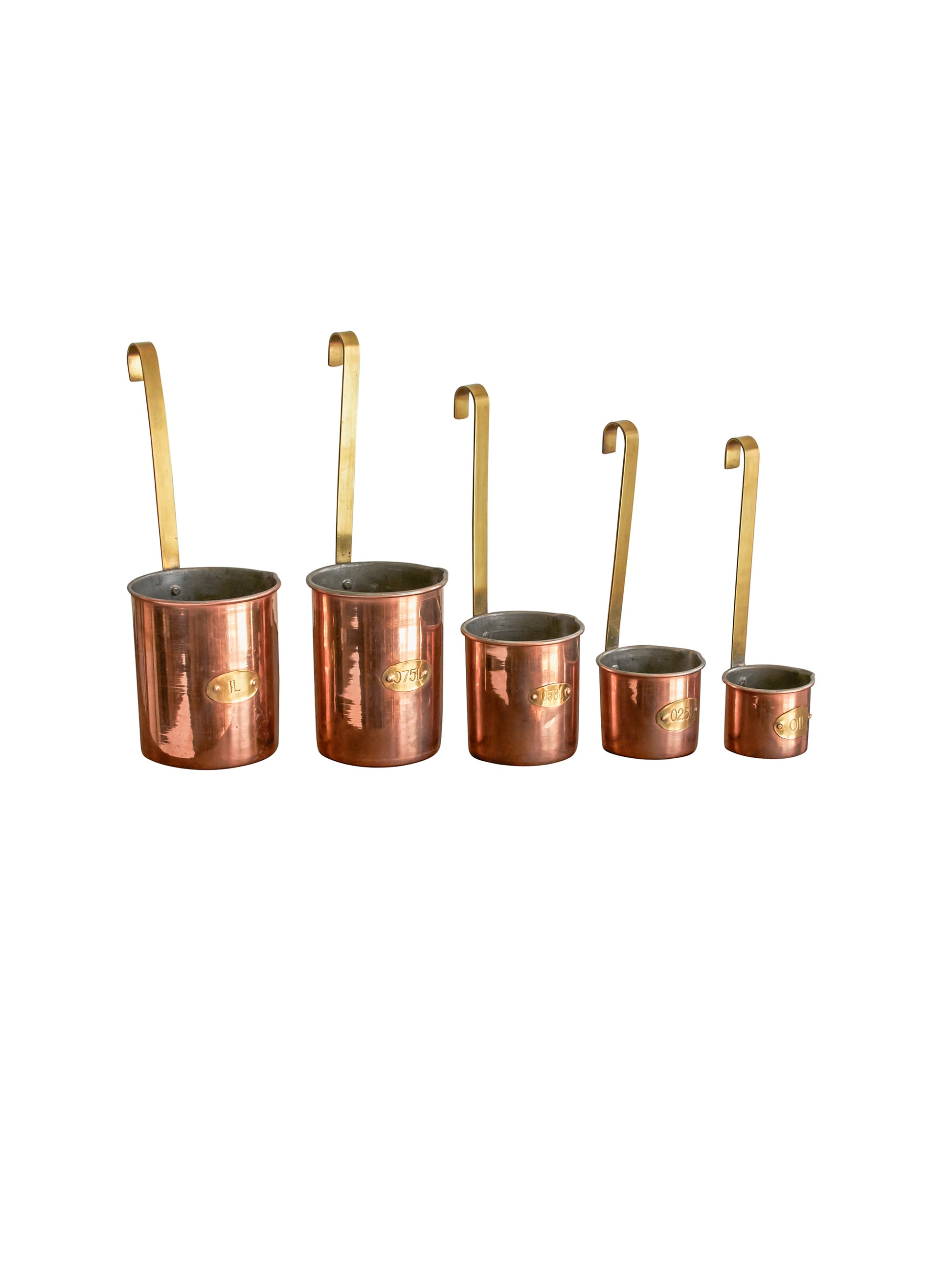 Vintage 1960s Set of Five Copper Measuring Ladles Weston Table