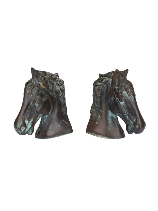 Vintage 1960s Verdigris Bronze Stallion Bookends Weston Table