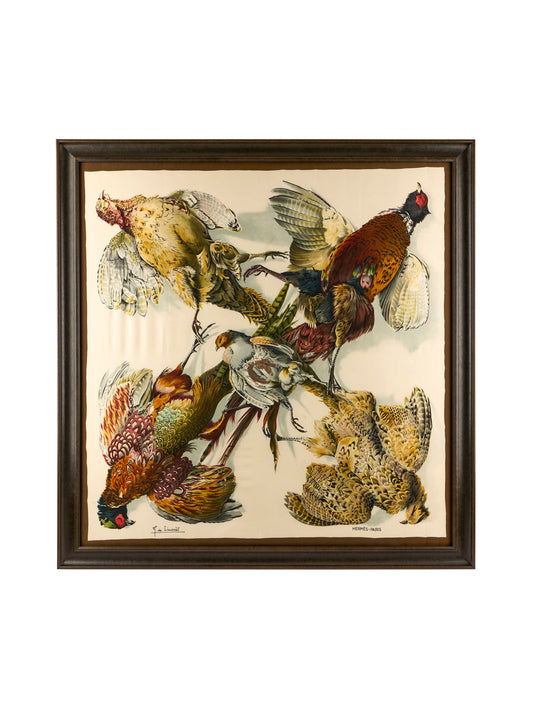 Vintage 1963 Hermes Belle Chasse Scarf Framed Art Weston Table