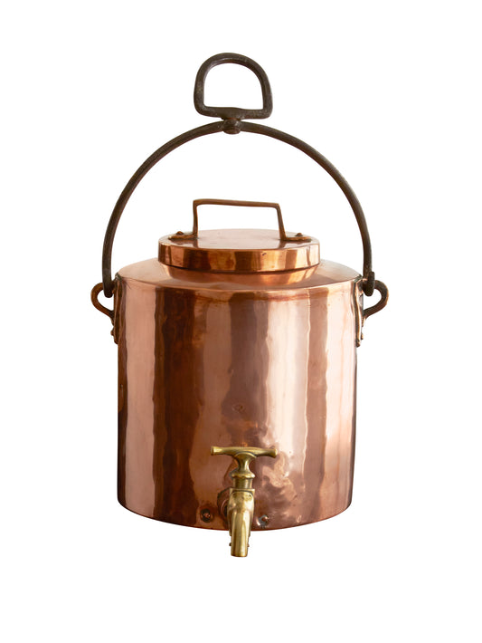 Vintage 1860s Copper Hanging Hearth Stock Pot with Brass Spigot Weston Table