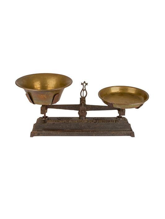 Vintage 19th Century French Iron Scale with Brass Pans Weston Table