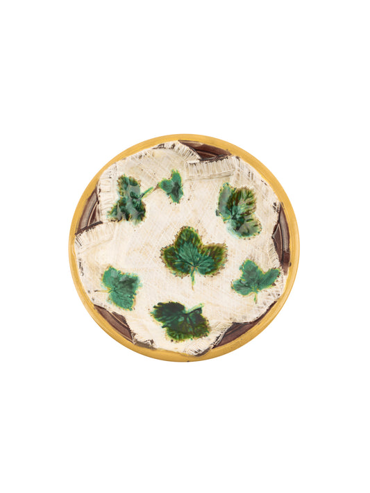 Vintage 19th Century Majolica Green Leaf Napkin Small Bowl Weston Table