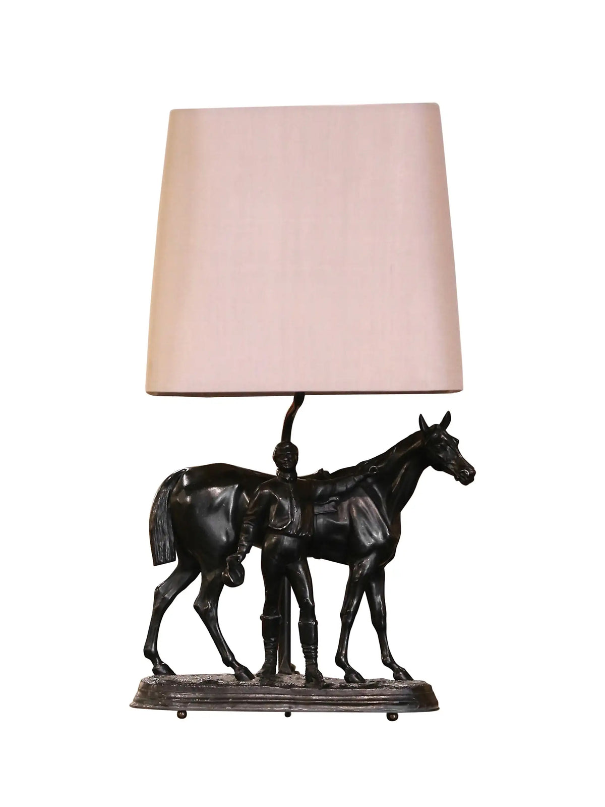 Vintage 19th Century Spelter Jockey and Horse Lamp Weston Table
