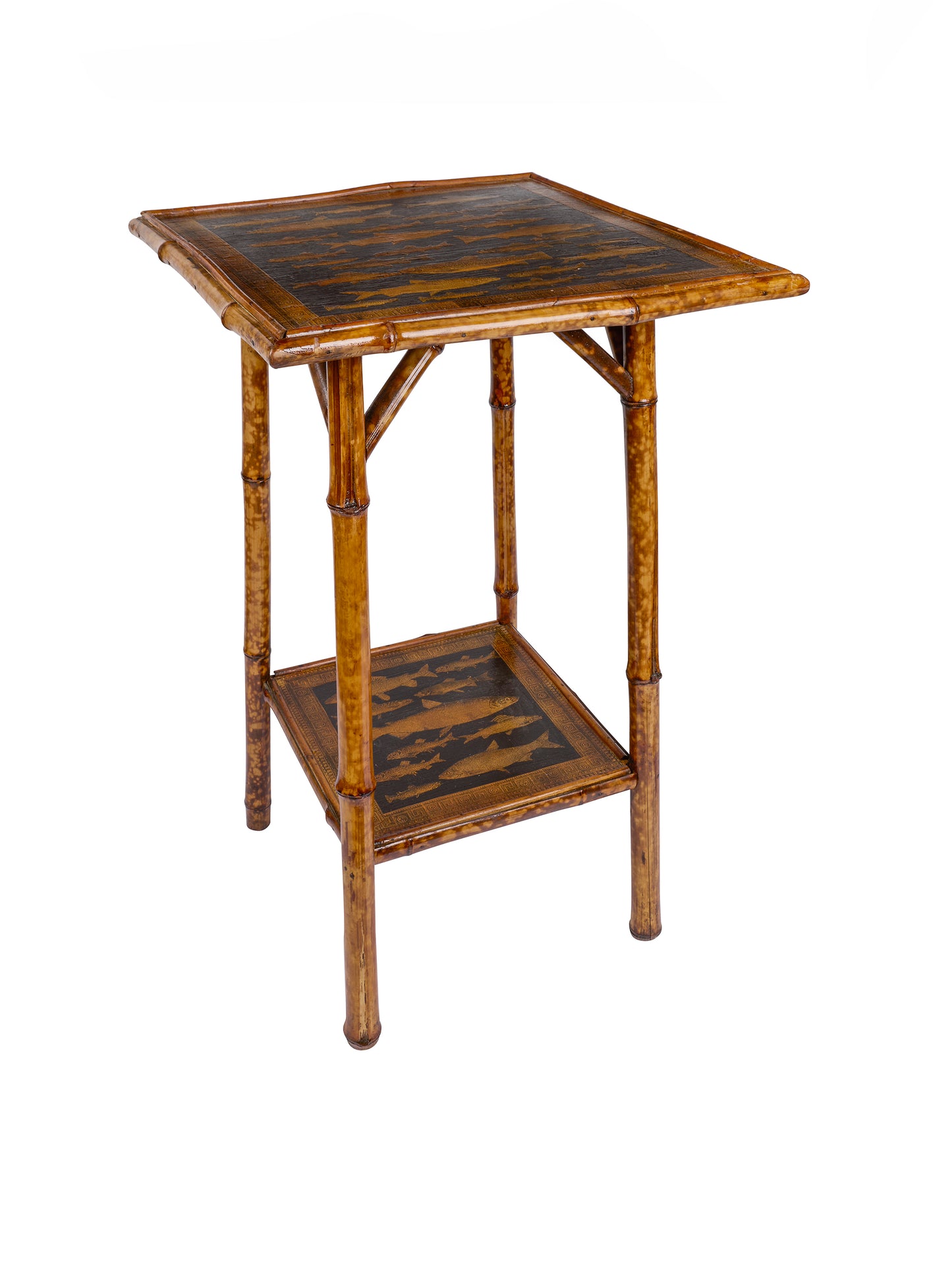 Vintage Bamboo Square Trout Decoupage Side Table Weston Table