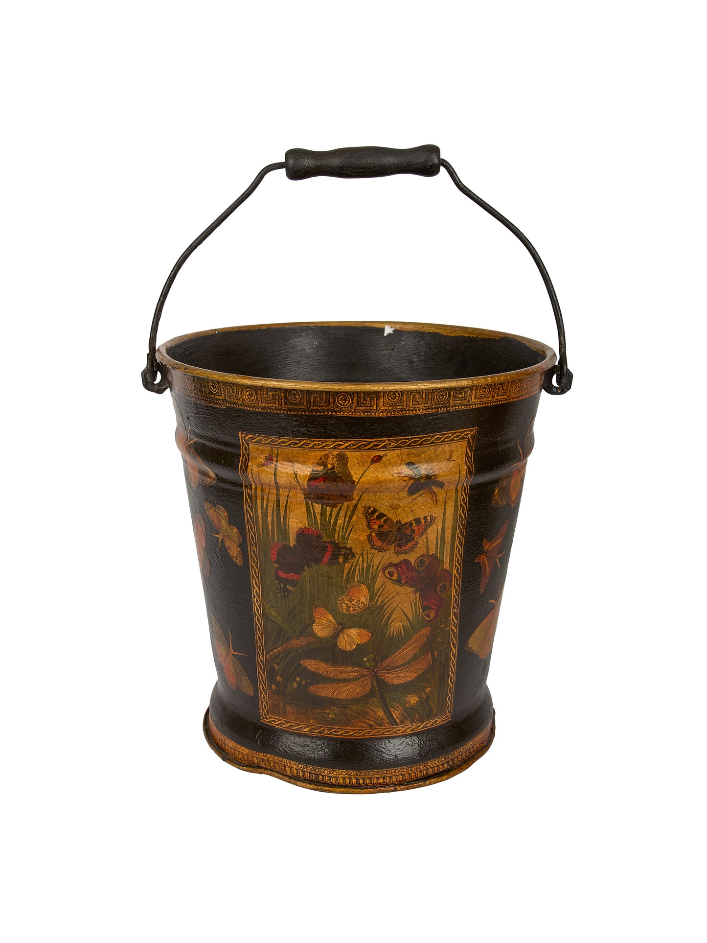Vintage English Decoupage Black Butterfly Bucket Weston Table