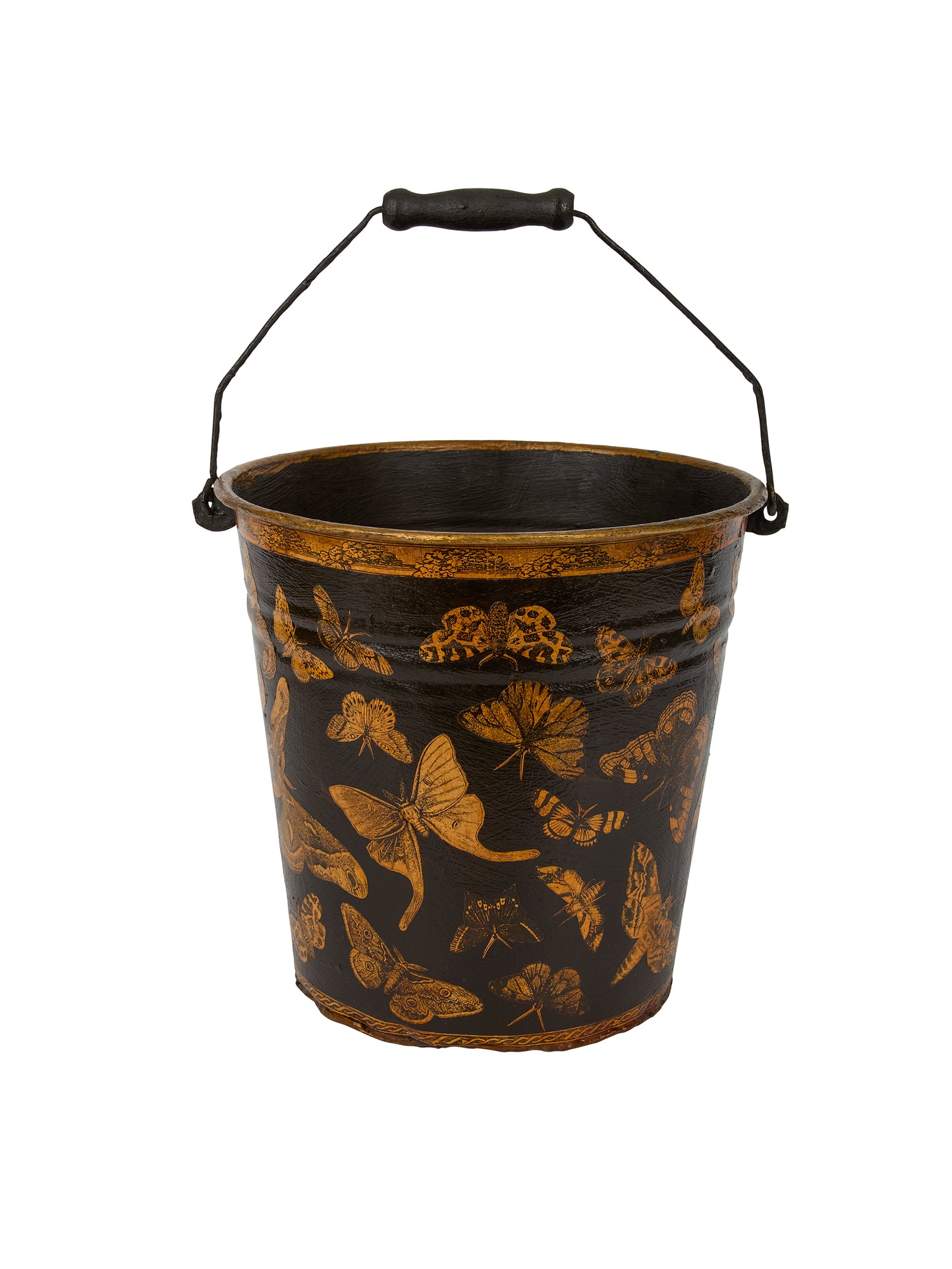 Vintage English Decoupage Black Butterfly Bucket Weston Table