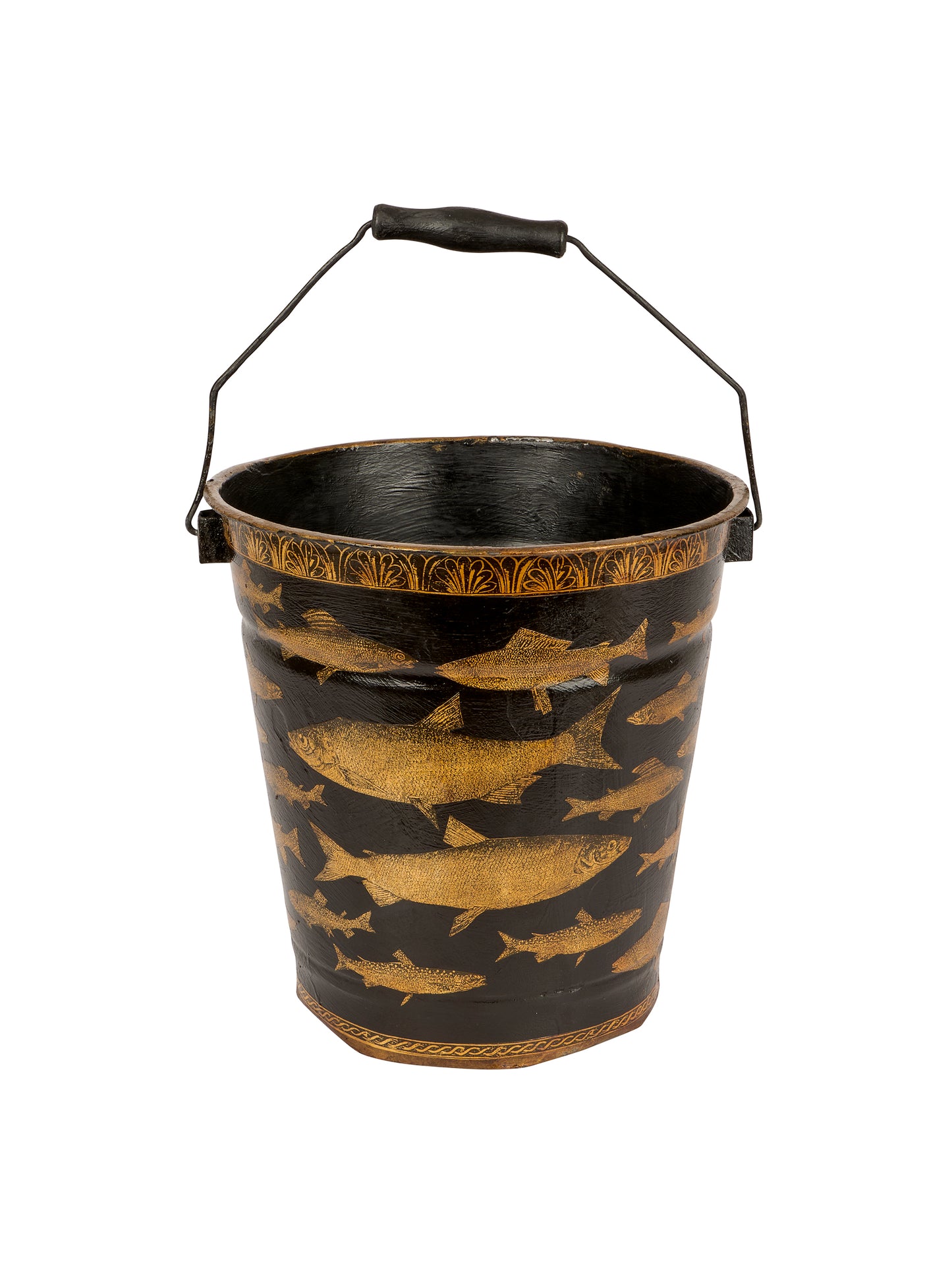Vintage English Decoupage Black Trout Bucket Five Weston Table
