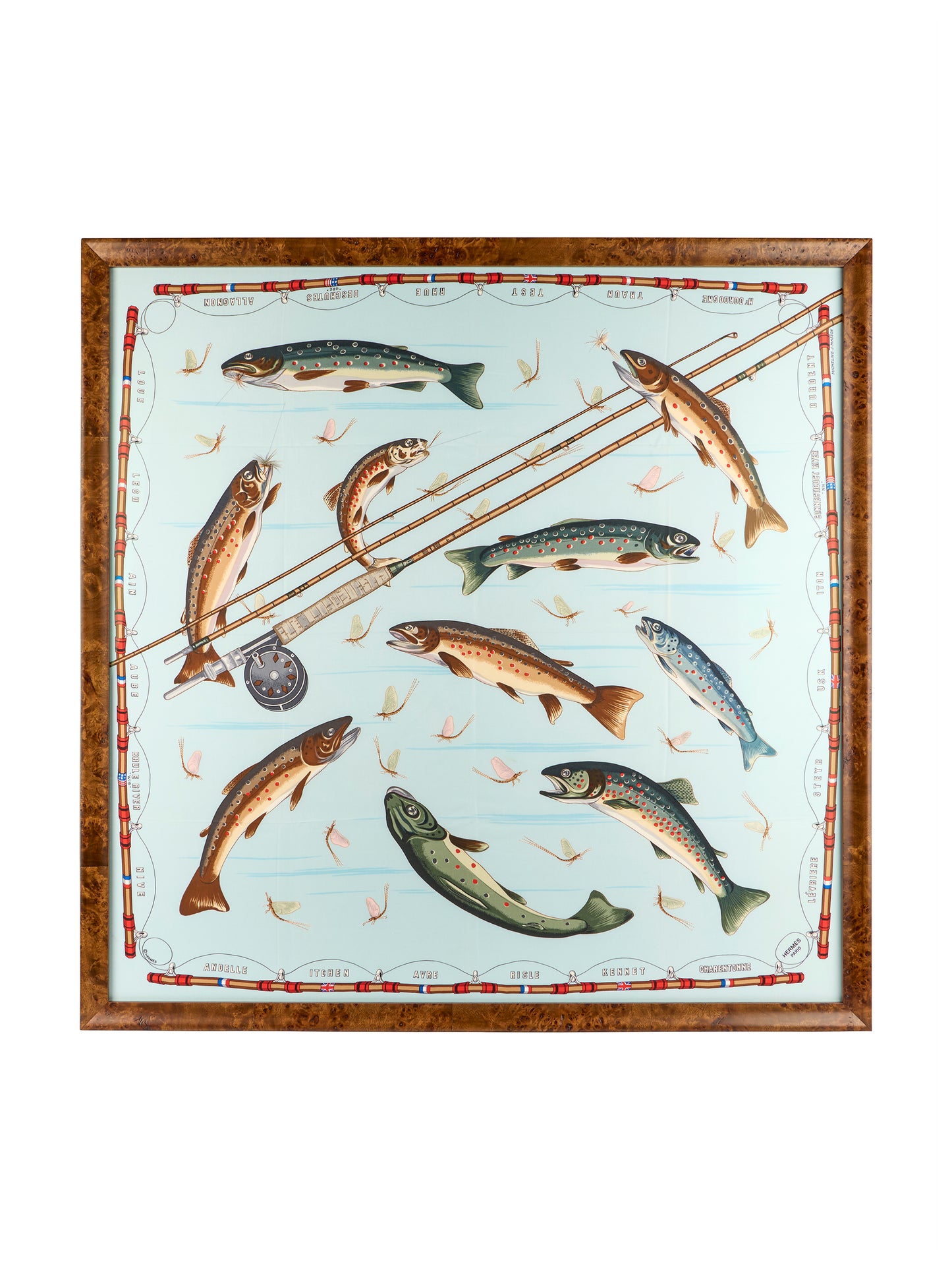 Vintage Hermes Les Truites Silk Scarf Framed Art Weston Table