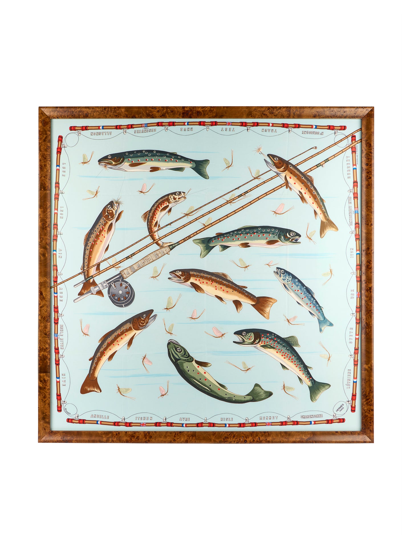 Vintage Hermes Les Truites Silk Scarf Framed Art Weston Table