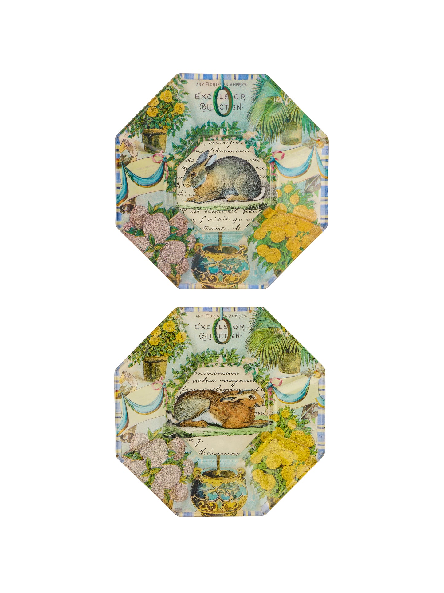 Vintage John Derian Decoupage Rabbit Plate Pair Weston Table