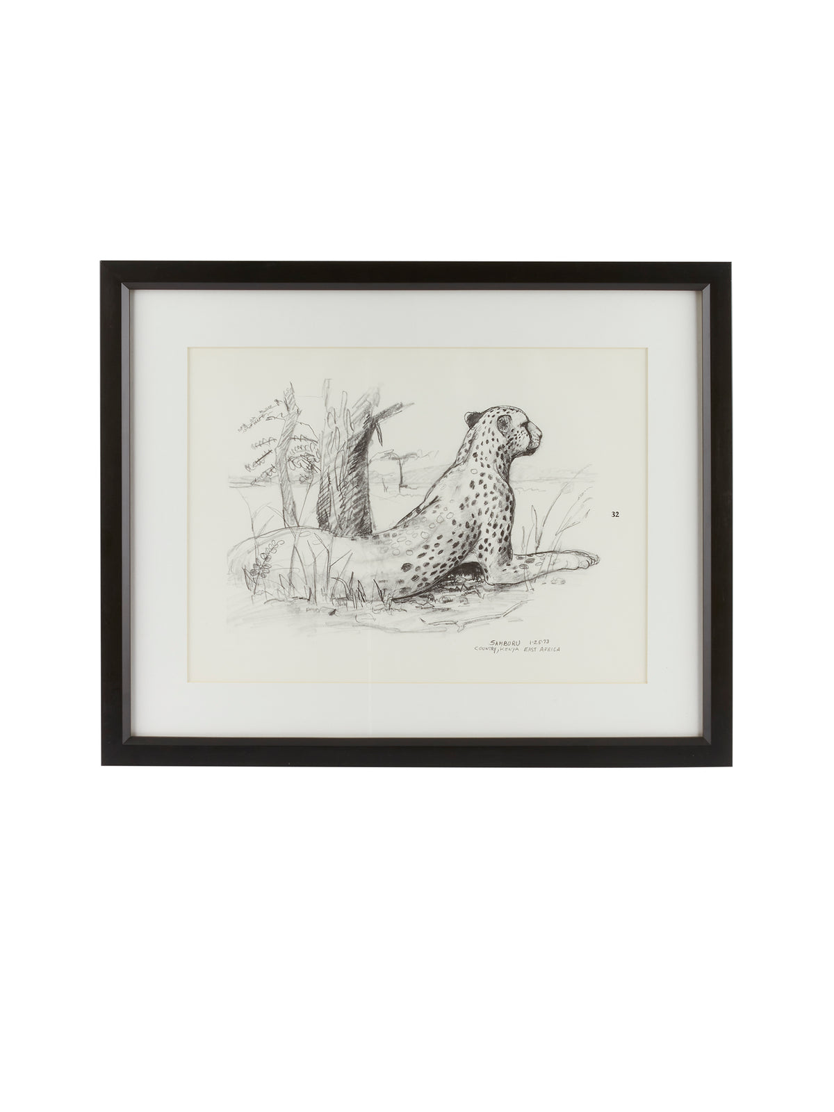 Vintage Kenyan Graphite Cheetah Framed Art Weston Table