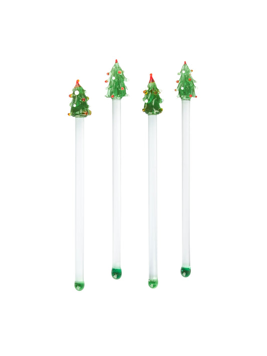 Vintage Retro Christmas Tree Glass Cocktail Stirrers Weston Table