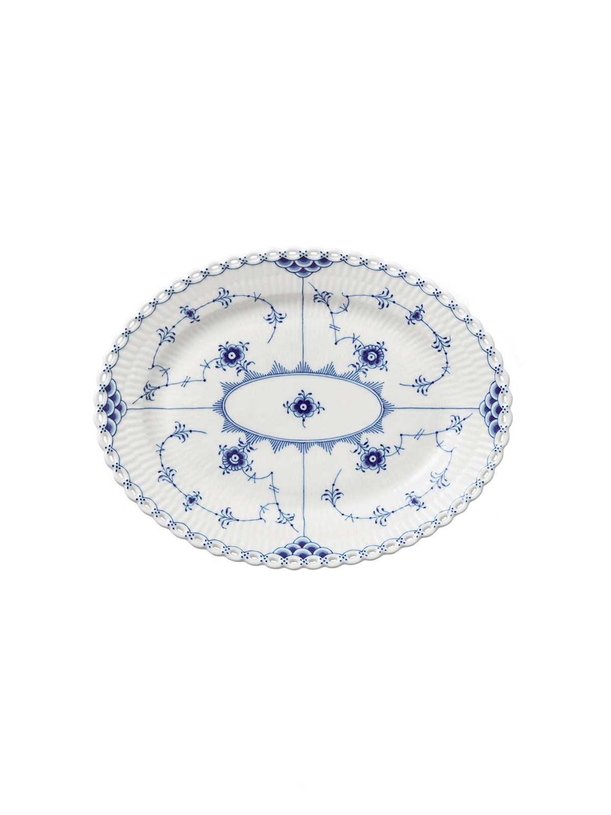 Vintage Royal Copenhagen Blue Fluted Full Lace Oval Serving Platter Medium Weston Table