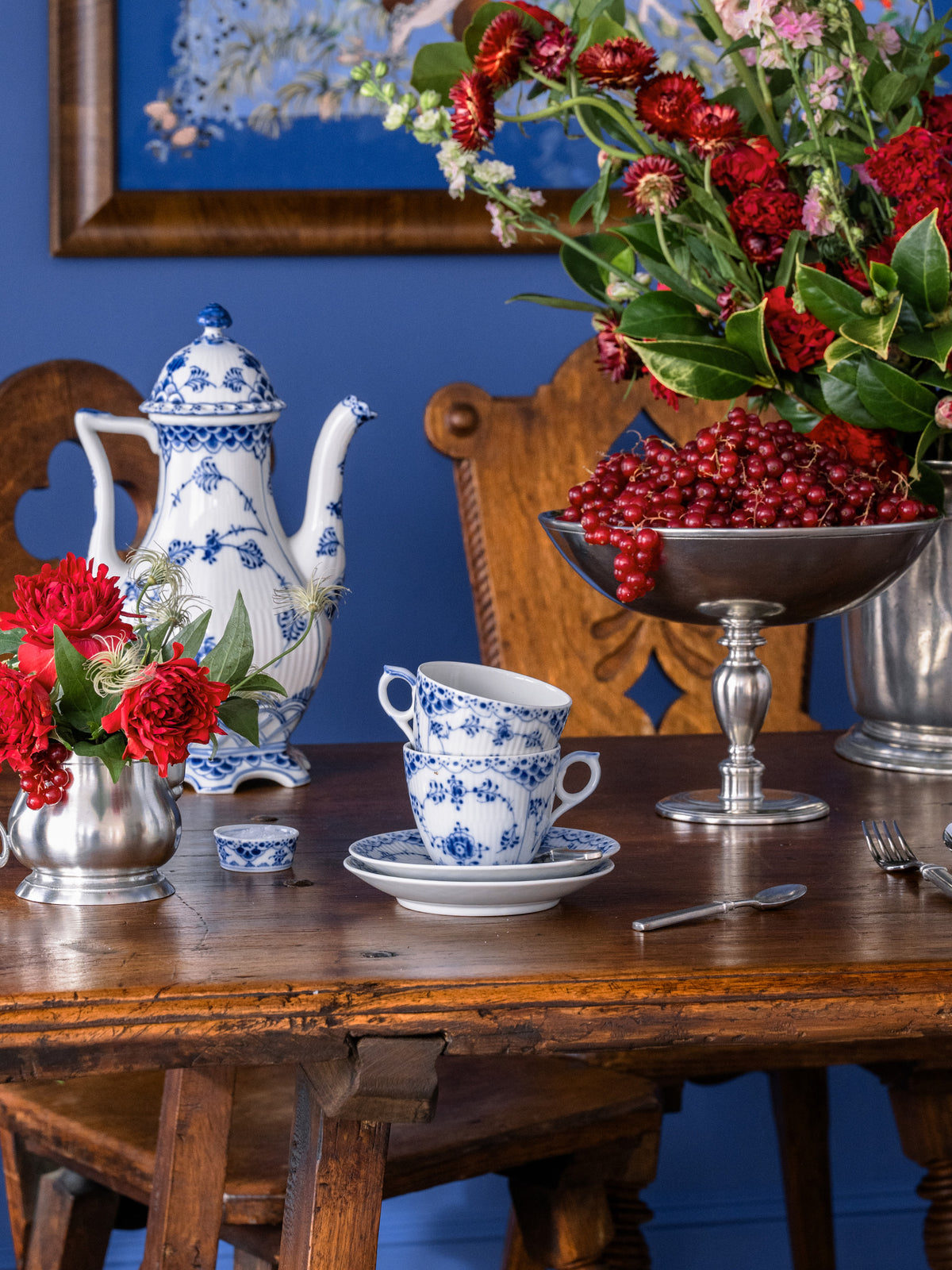 Vintage Royal Copenhagen Blue Fluted Half Lace Cup and Saucer No. 719 Weston Table