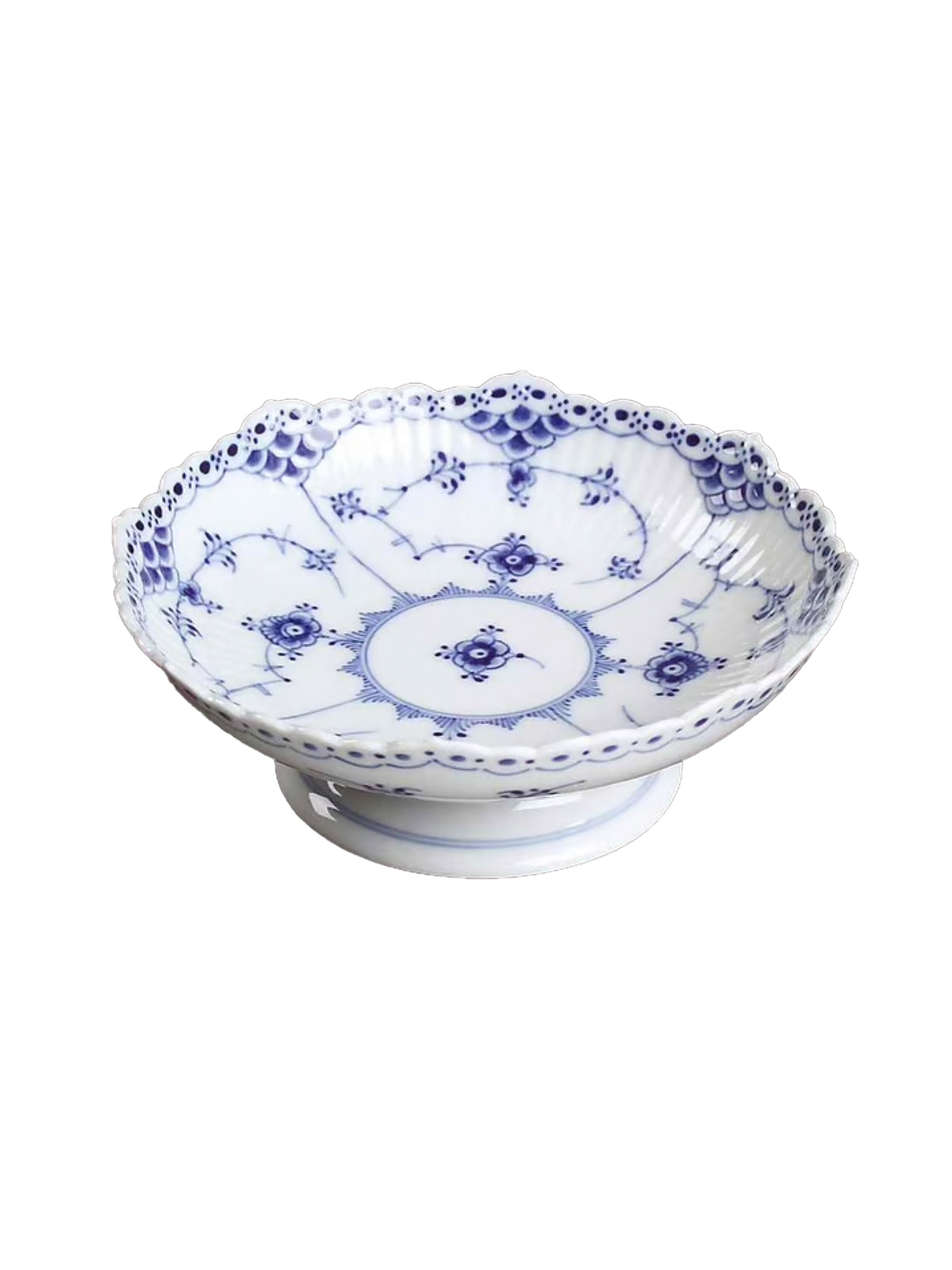 Vintage Royal Copenhagen Blue Fluted Half Lace Bowl on Foot Weston Table