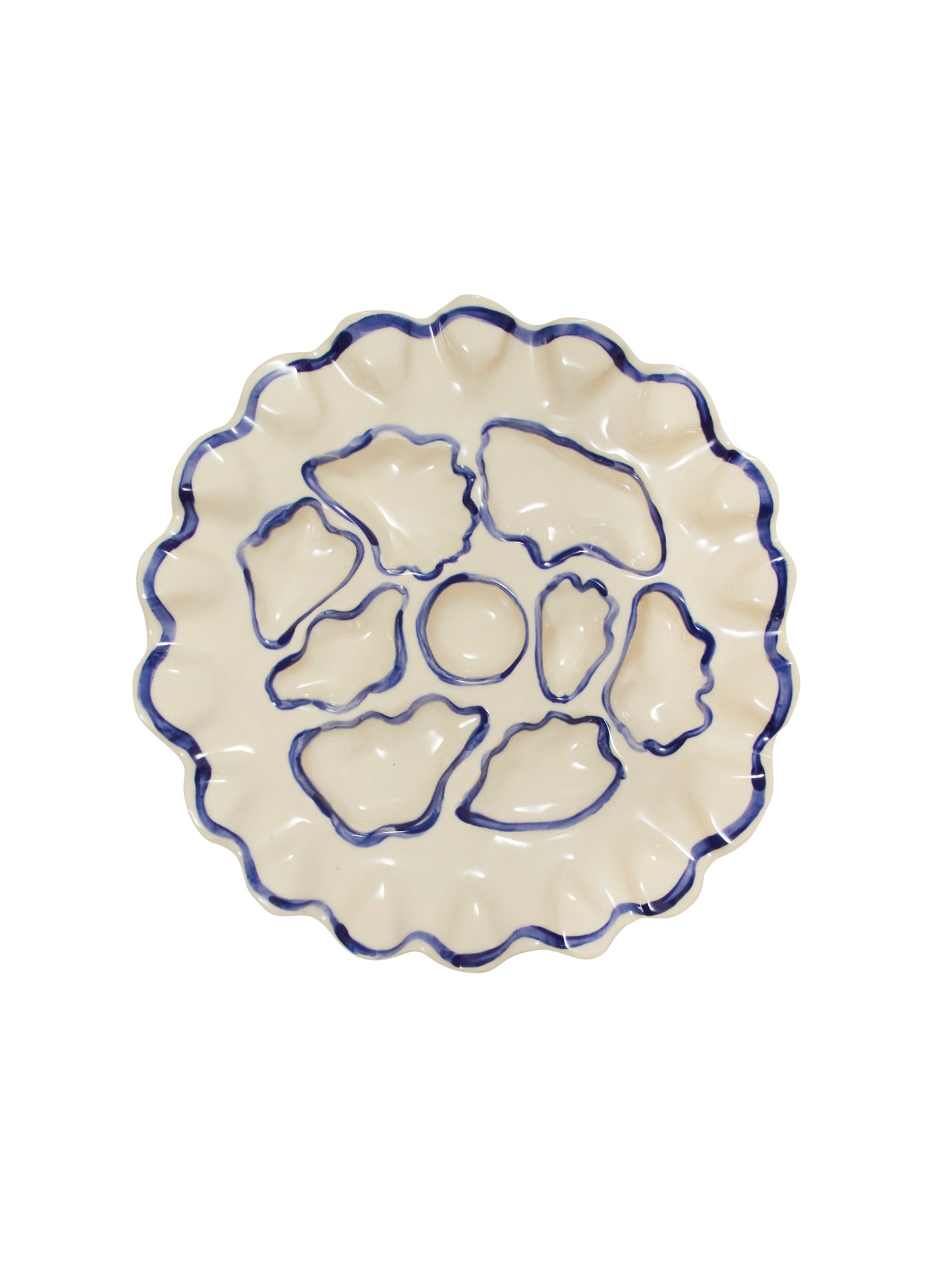 White and Blue Ruffle Oyster Plate Weston Table