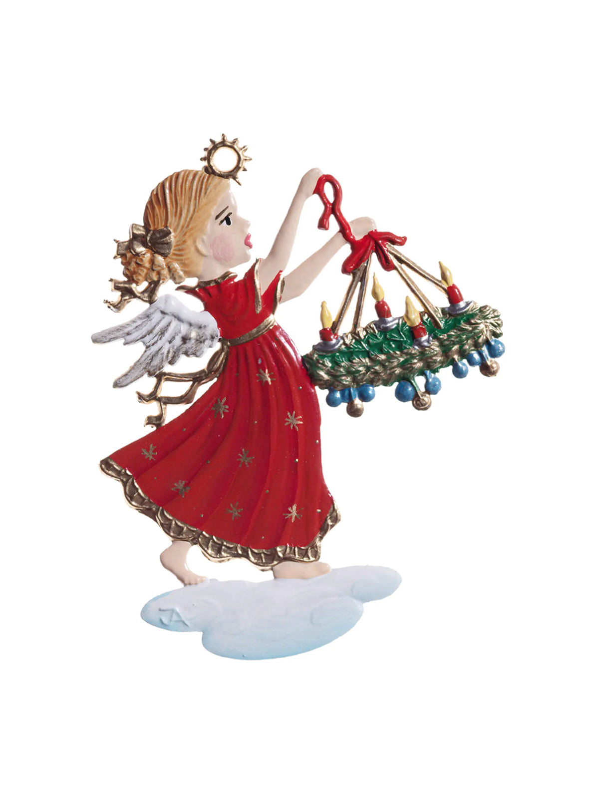 Wilhelm Schweizer Pewter Angel Carrying Christmas Wreath Ornament Weston Table