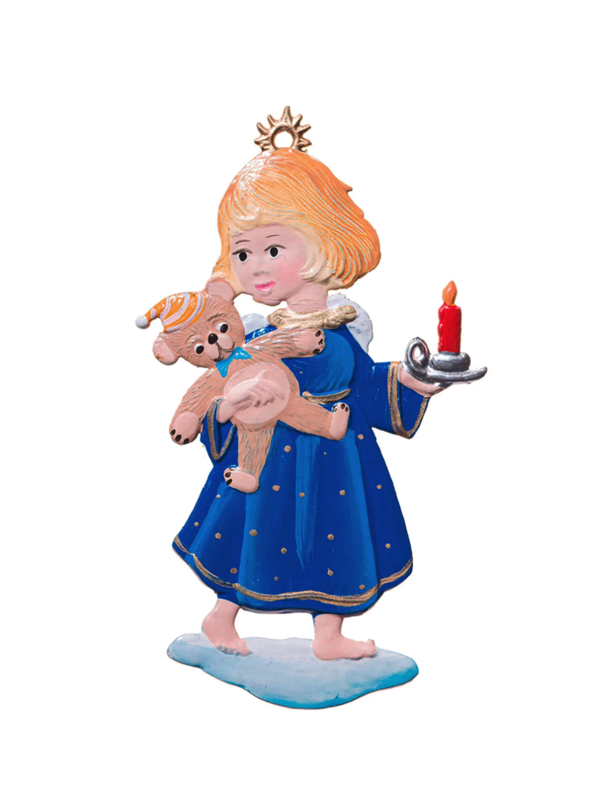 Wilhelm Schweizer Pewter Angel with Teddy and Candle Ornament