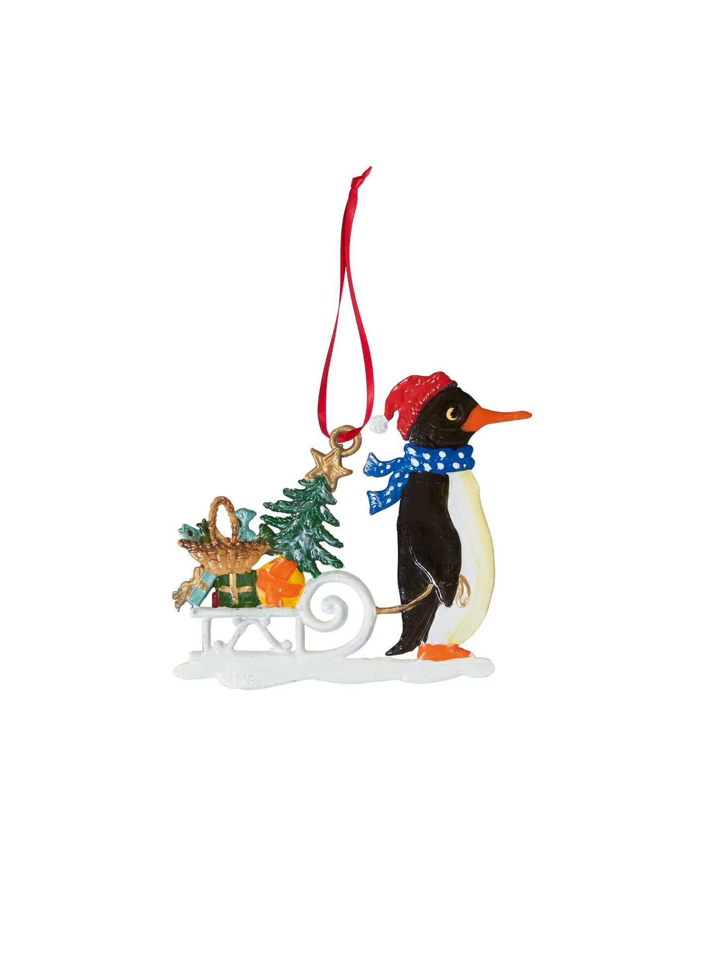 Wilhelm Schweizer Pewter Penguin with Sled Ornament Weston Table
