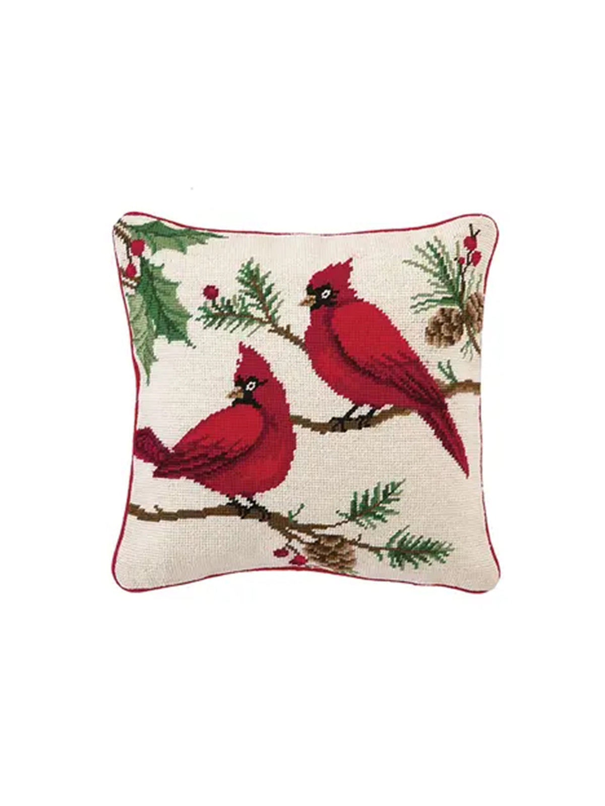 Winterberry Cardinals Needlepoint Pillow