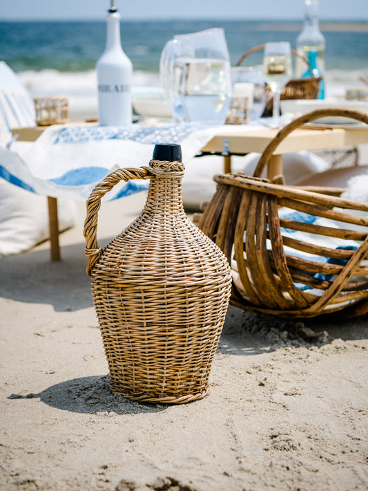 Vintage 1920s Large French Wicker Wrapped Wine Bottle Weston Table