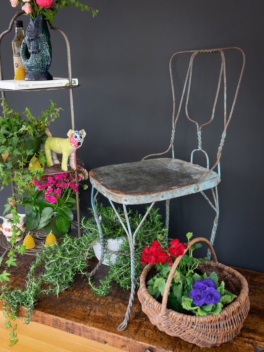 1940s French Wire Bistro Chair Square Seat Weston Table