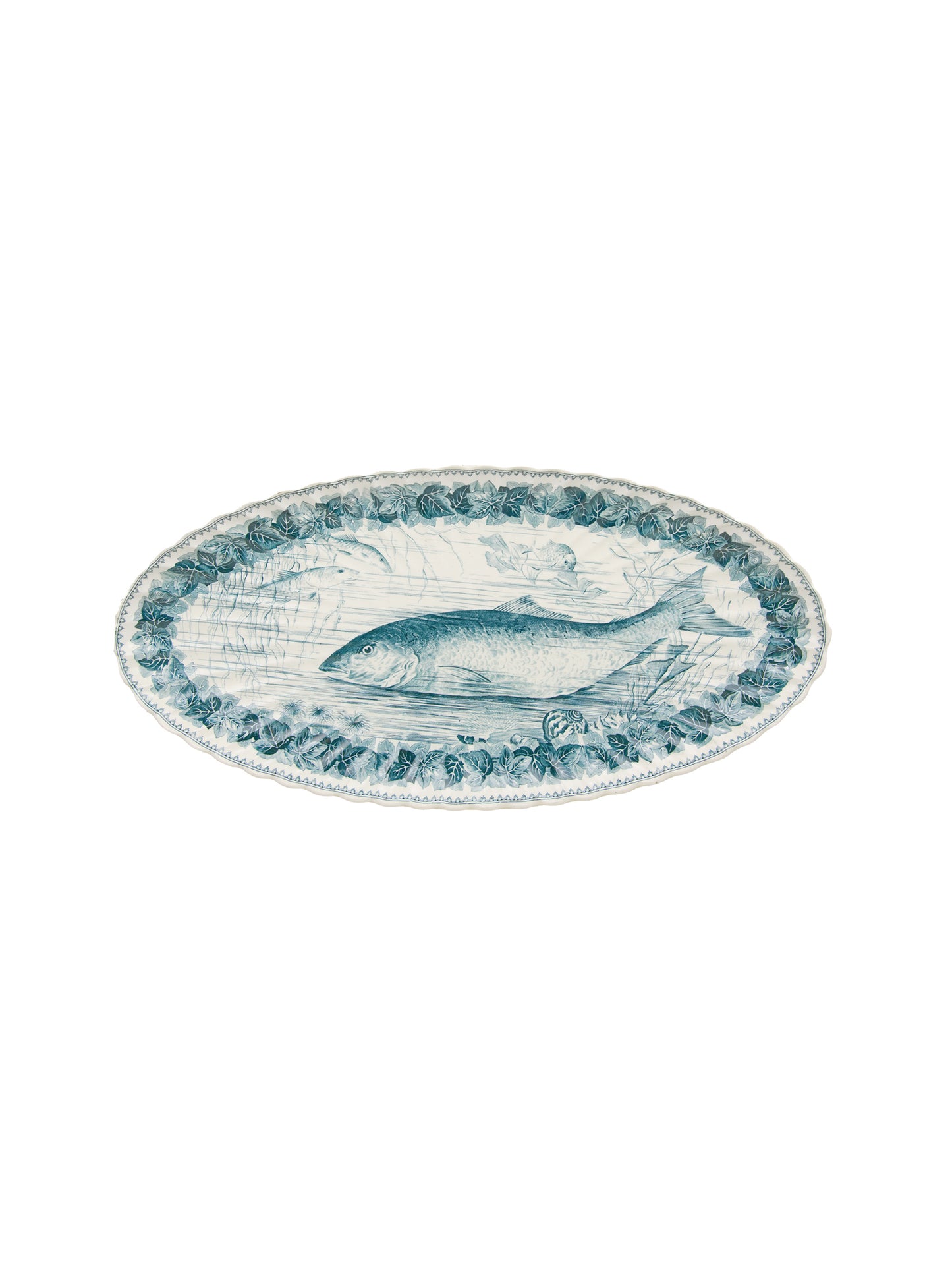 19th Century Spode Scalloped Blue Fish Platter Weston Table