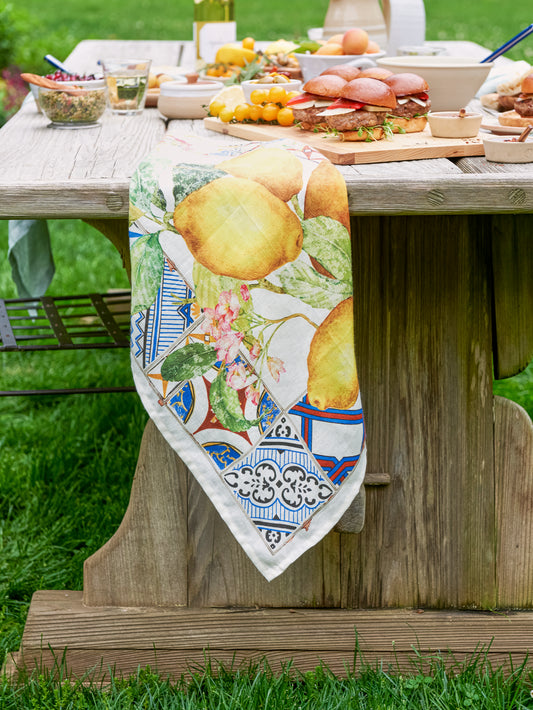 Azulejos Lemon Linen Kitchen Towel Weston Table