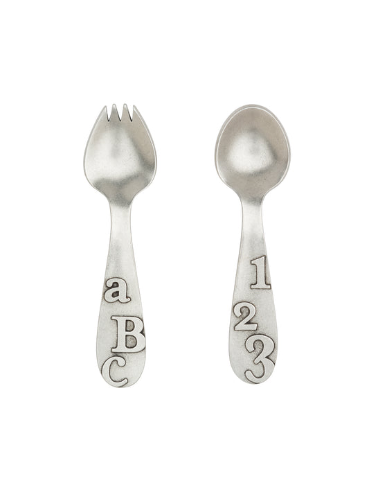 Beehive Handmade Pewter ABC and 123 Fork and Spoon Set Weston Table
