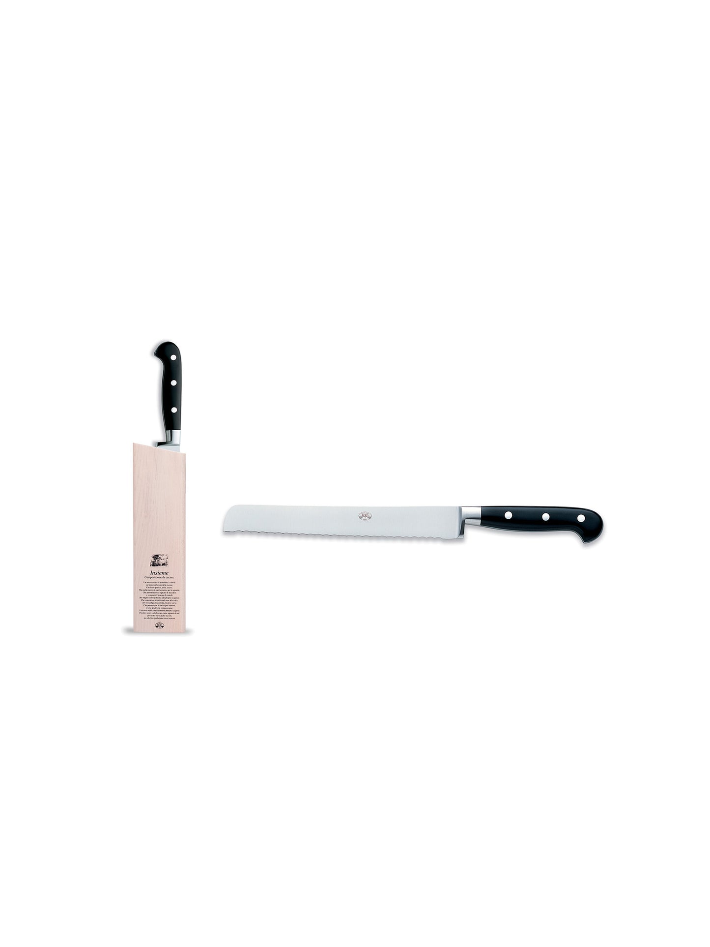 Coltellerie Berti Cutlery Black Insieme Lucite Bread Knife with Wood Block Weston Table