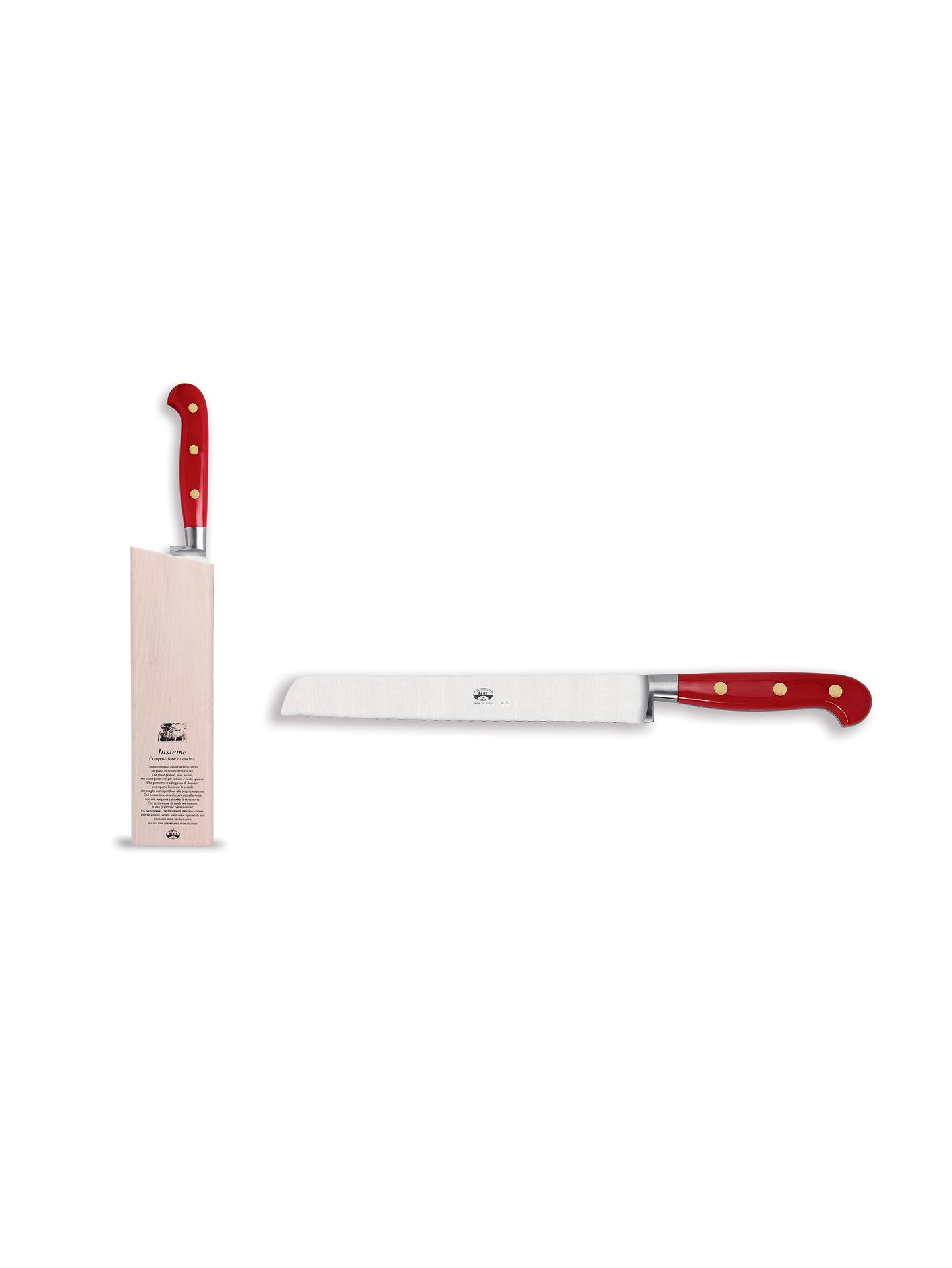 Berti Cutlery Red Insieme Lucite Bread Knife with Wood Block Weston Table