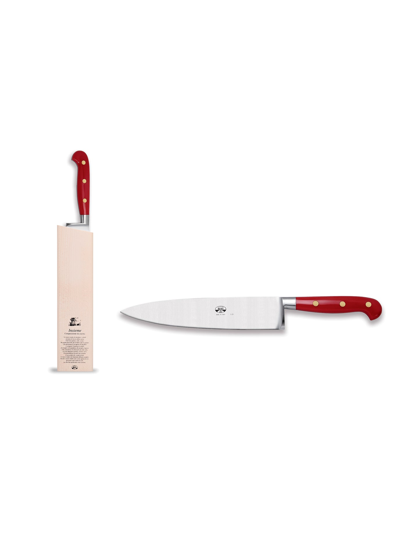 Berti Cutlery Red Insieme Lucite Chefs Knife with Wood Block Weston Table