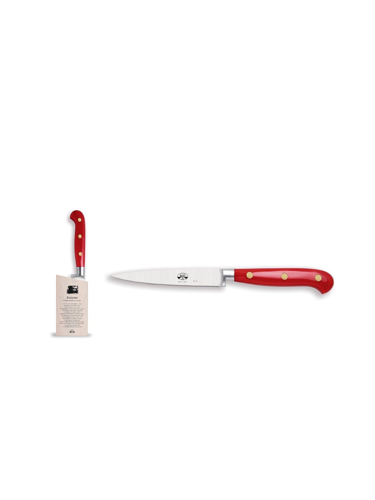 Berti Cutlery Red Insieme Lucite Paring Knife with Wood Block Weston Table