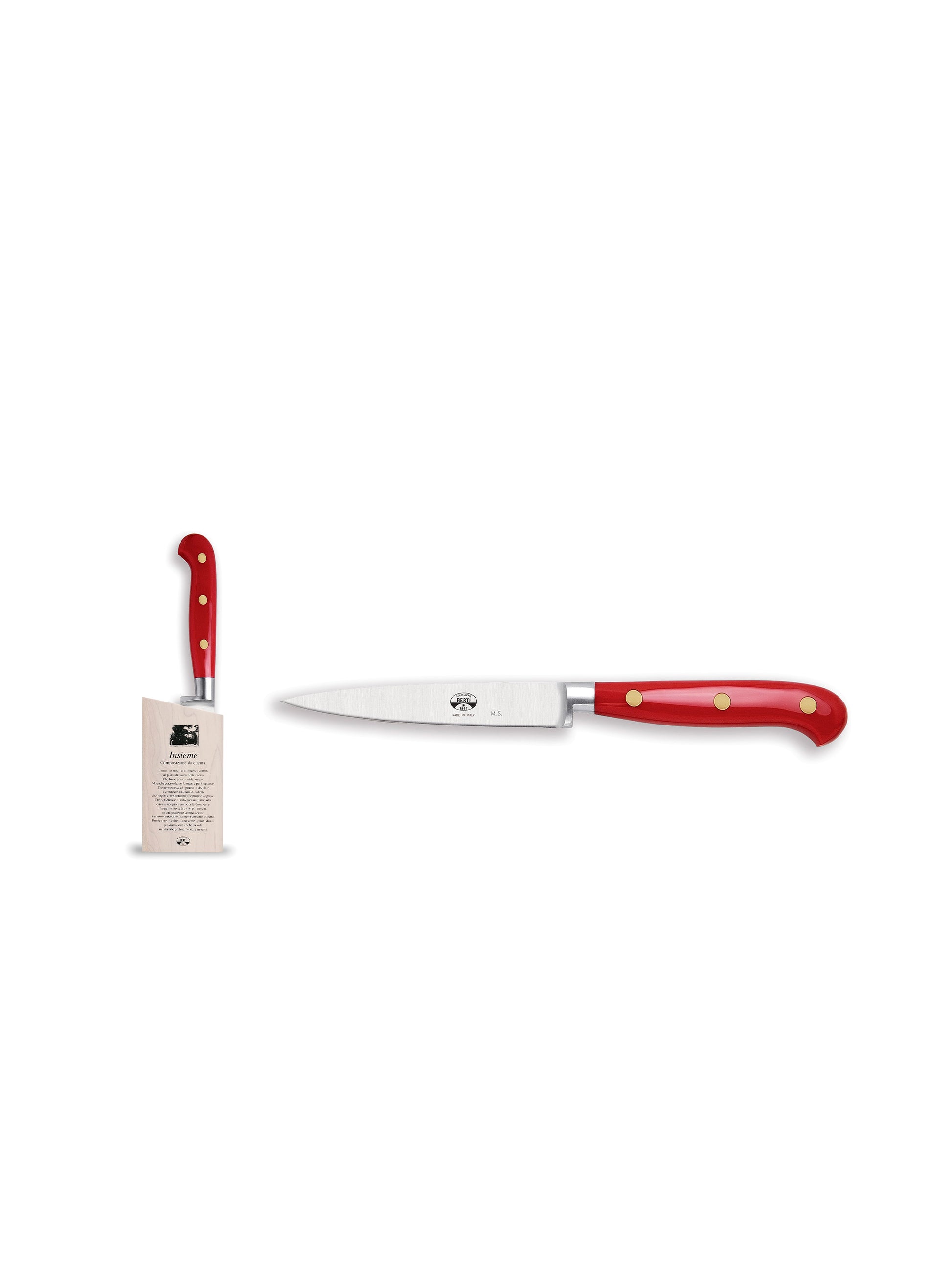 Berti Cutlery Red Insieme Lucite Paring Knife with Wood Block Weston Table