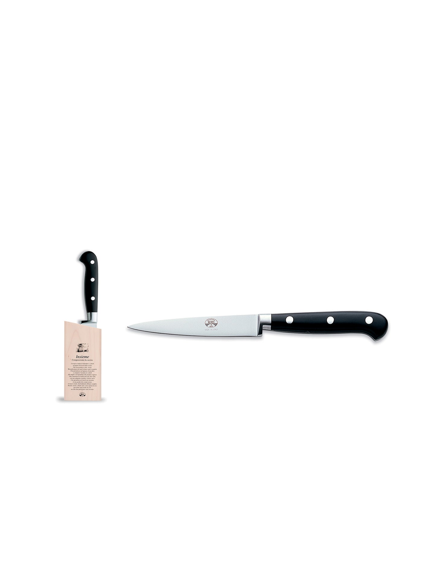 Berti Cutlery Black Insieme Lucite Paring Knife with Wood Block Weston Table