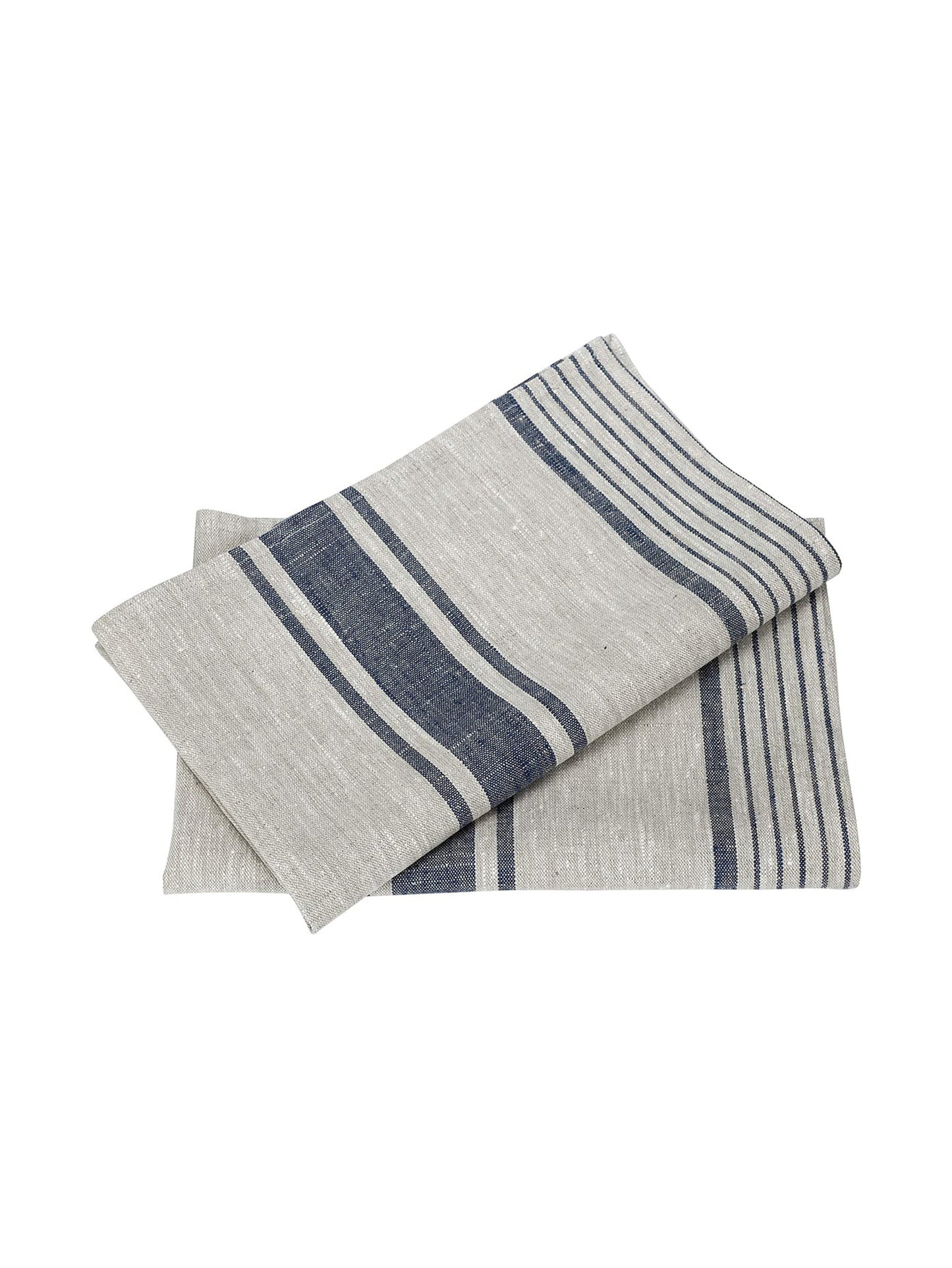 Boston Linen Kitchen Towel Flax and Navy Set of Two Weston Table