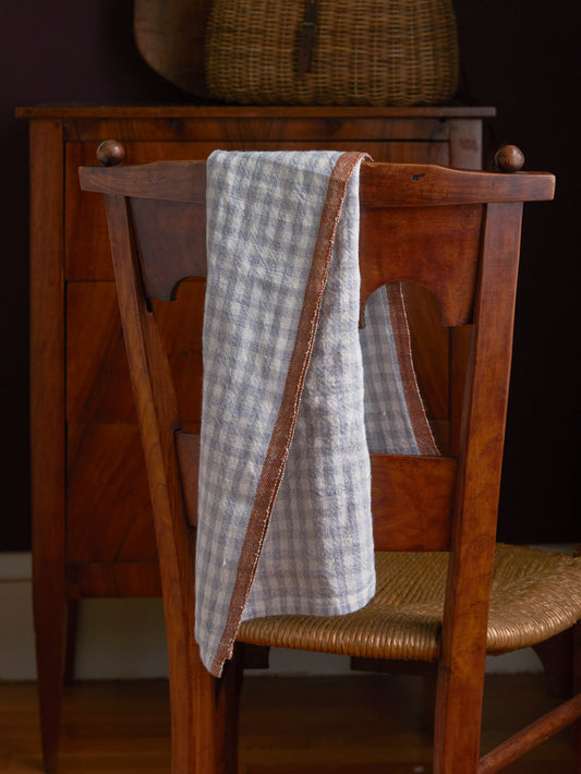 Caravan Two-Tone Gingham Periwinkle and Cognac Kitchen Towel Set Weston Table