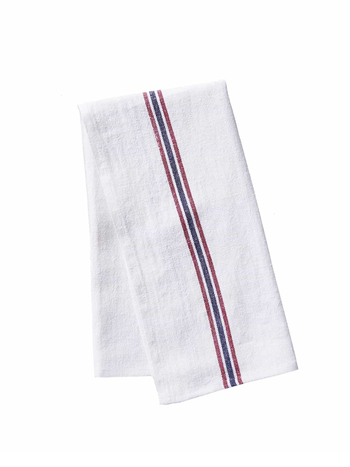 Charvet Editions French Linen White Dish Towel. Checkered Blue