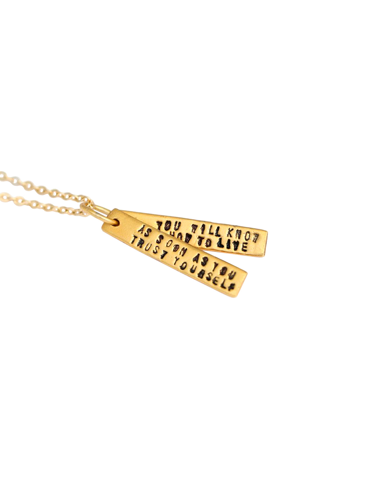 Chocolate & Steel Long-Bar Quote Necklace Goethe Gold Weston Table