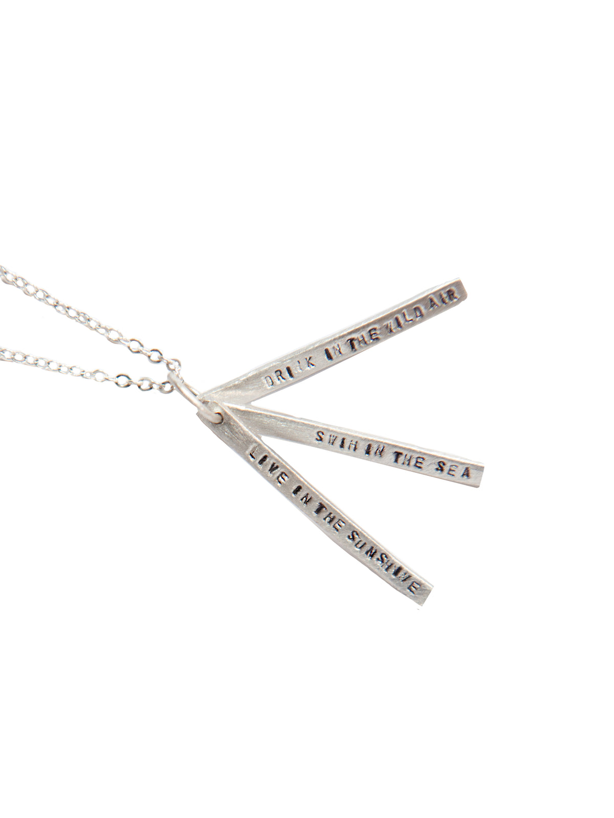 Chocolate & Steel Long-Bar Quote Necklace Ralph Waldo Emerson Silver Weston Table