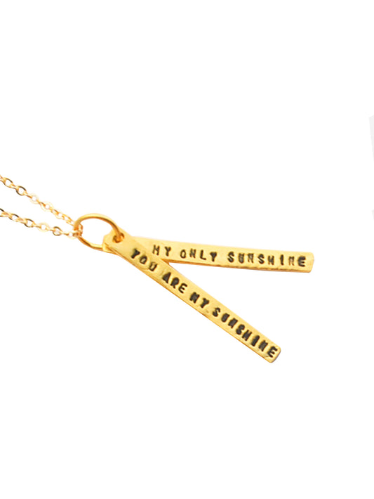 Chocolate & Steel Long Bar Quote Necklace You Are My Sunshine Gold Weston Table