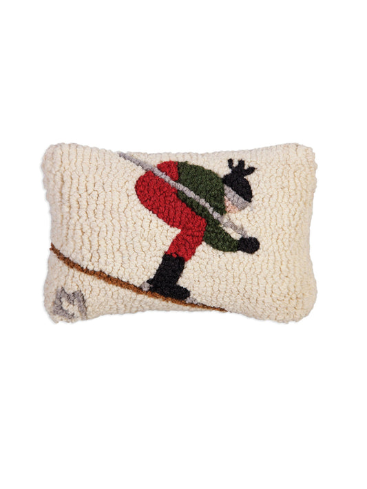 Downhill Skier Hooked Wool Pillow Weston Table