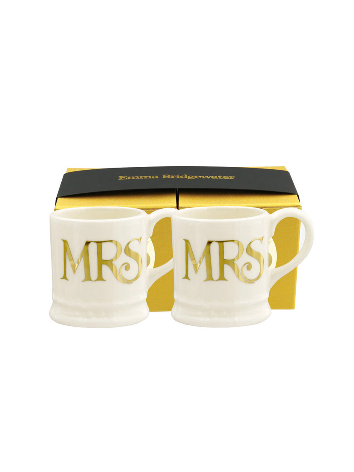 Emma Bridgewater Mrs and Mrs Tiny Gold Mugs Weston Table