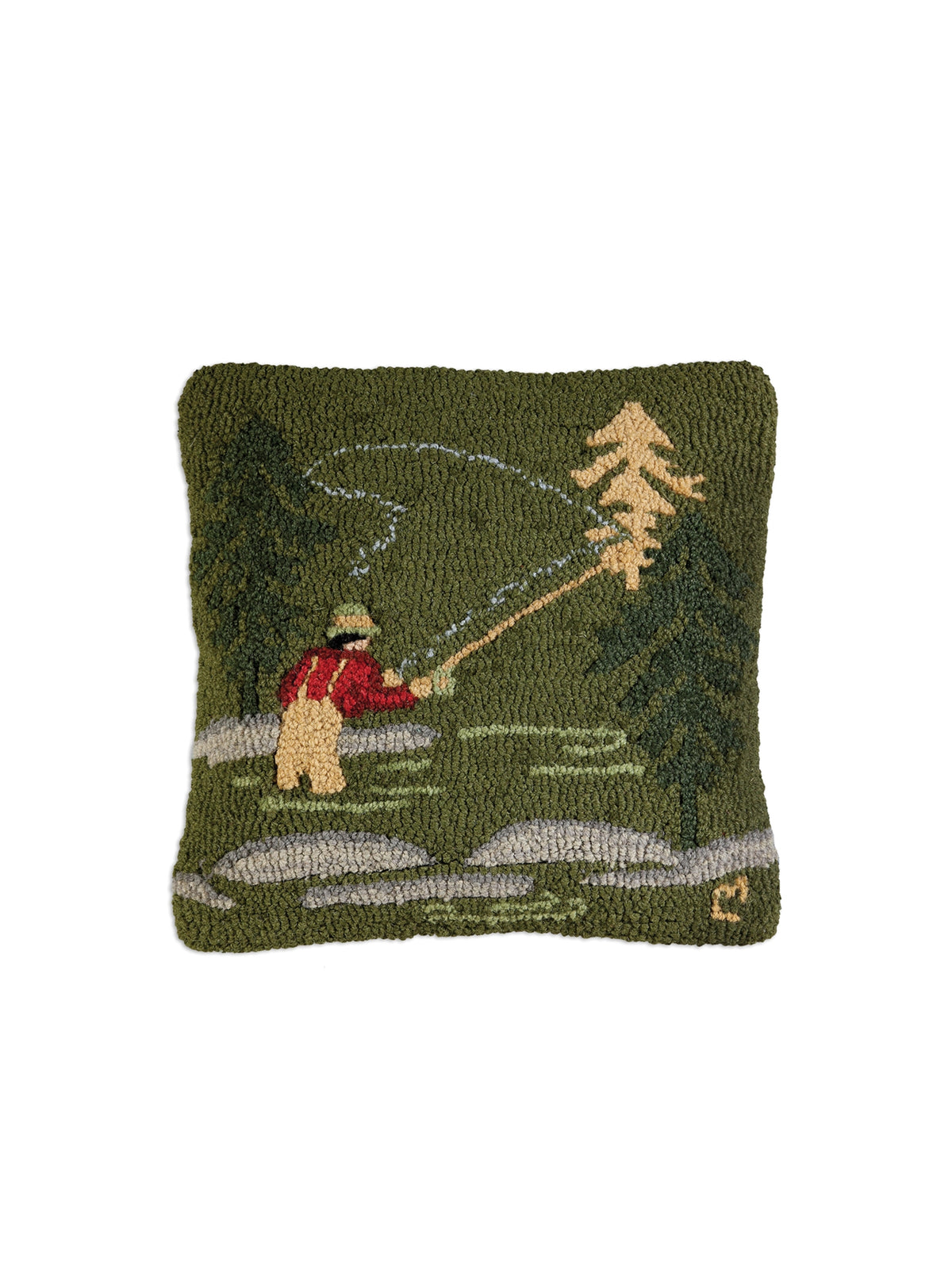 Fly Fisherman Hooked Wool Pillow Weston Table